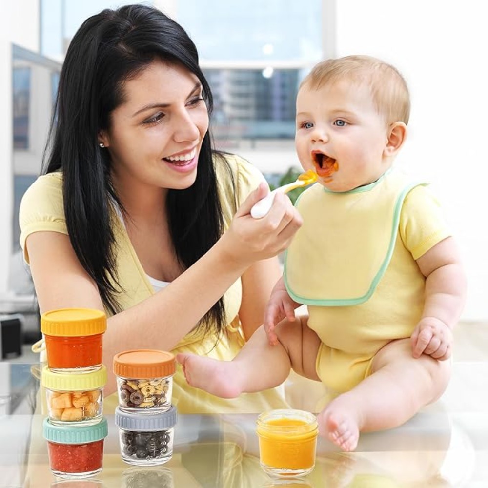 Baby Food Jars With Lids - 6 قطع من أوعية زجاجية لطعام